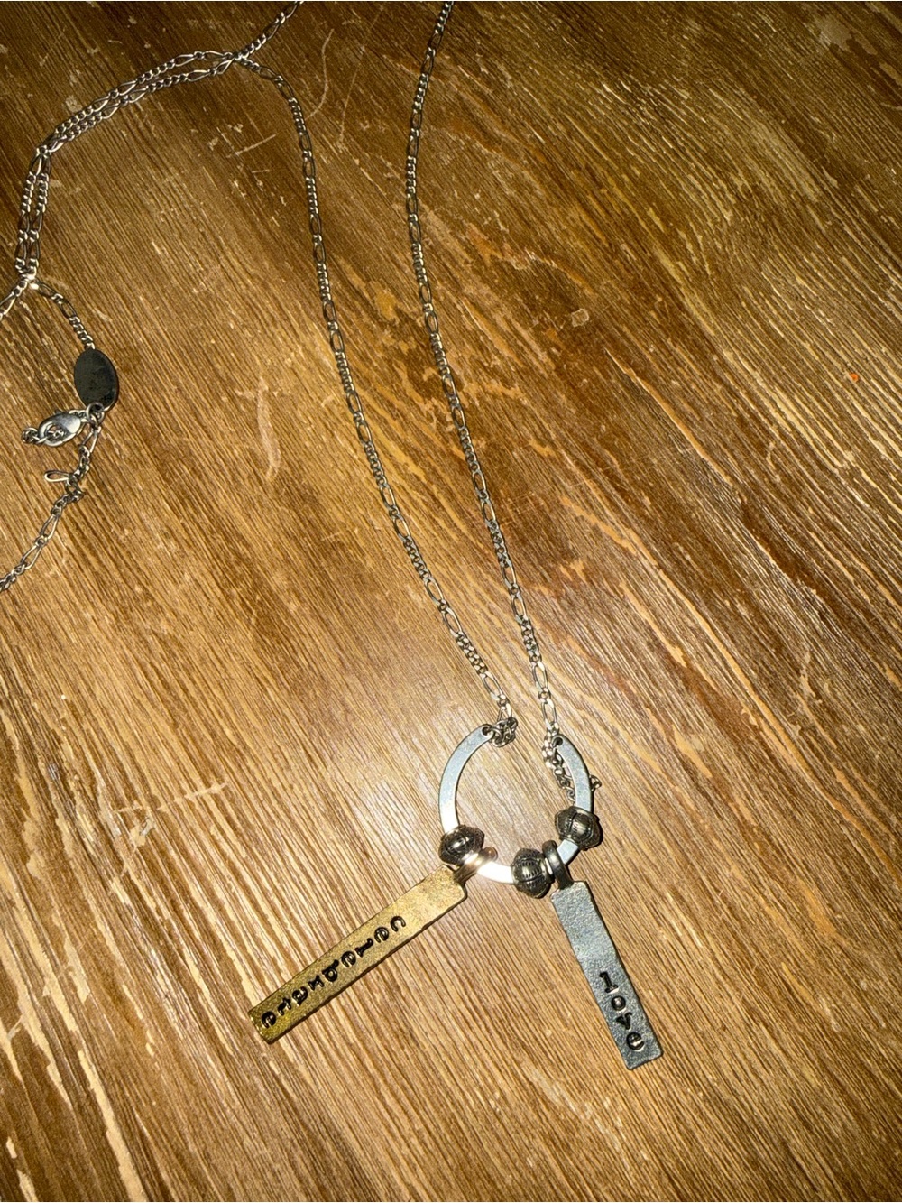 JK By Thirty-One Dual Tone 'Love' and Inspirational Bar Pendant Necklace